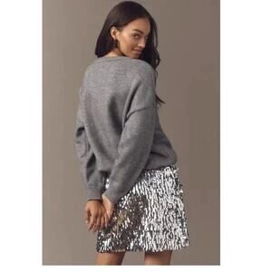 Anthropologie Mare Mare Gray LS Sweater Sequin Twofer Mini Dress Holiday NWT Med